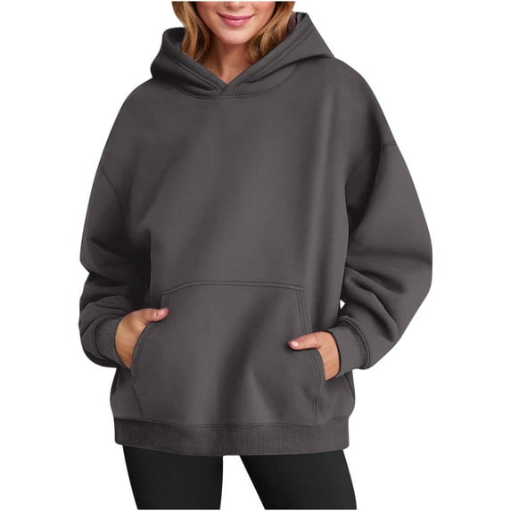 qucoqpe Sweatshirt for Women Casual Long Sleeve Fleece Hoodies Teen Girls Oversized Crewneck Sweatshirt Solid Color Pullover Sweaters Tops