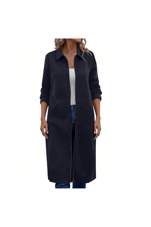 Sweatshirt for Women Classic Solid Long Sleeve Zip-Up Jackets Fall Winter Fashion Side Slit Coat Tops with Pockets