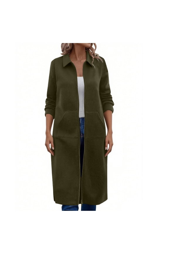 Sweatshirt for Women Classic Solid Long Sleeve Zip-Up Jackets Fall Winter Fashion Side Slit Coat Tops with Pockets