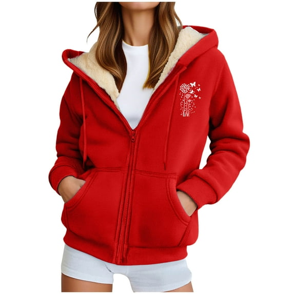 qucoqpe Sweatshirt for Women Fashion Floral Print Fleece Hooded Jacket Fall Winter Long Sleeve Warm Coat