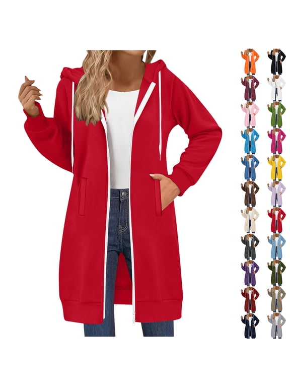 Sweatshirt for Women Plus Size Long Double Zipper Hooded Sweatshirt Jacket Trendy Oversized Zip-Up Long Sleeve Hoodie Fall Winter Fashion