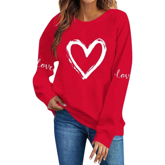 qucoqpe Sweatshirt for Women, Valentines Day Sweatshirt for Women, Cozy Letter Print Crewneck Pullover Long Sleeve Shirts Top
