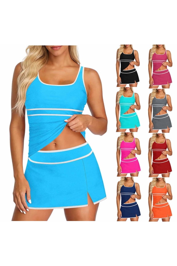 Tankini Swimsuits for Women Fashion Floral Print Modest 3 Piece Bathing Suits Beach Holiday Swimwear with Skirt & Swim Briefs