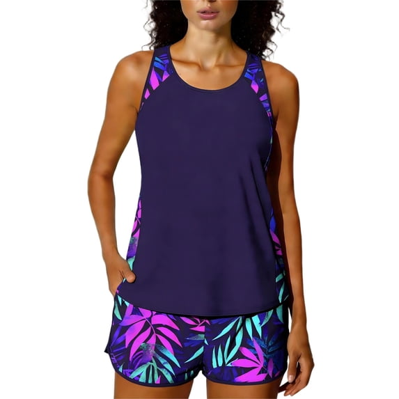 qucoqpe Tankini Swimsuits for Women Fashion Floral Two Piece Modest Bathing Suits Vacation Beach Swimwear with Boyshorts