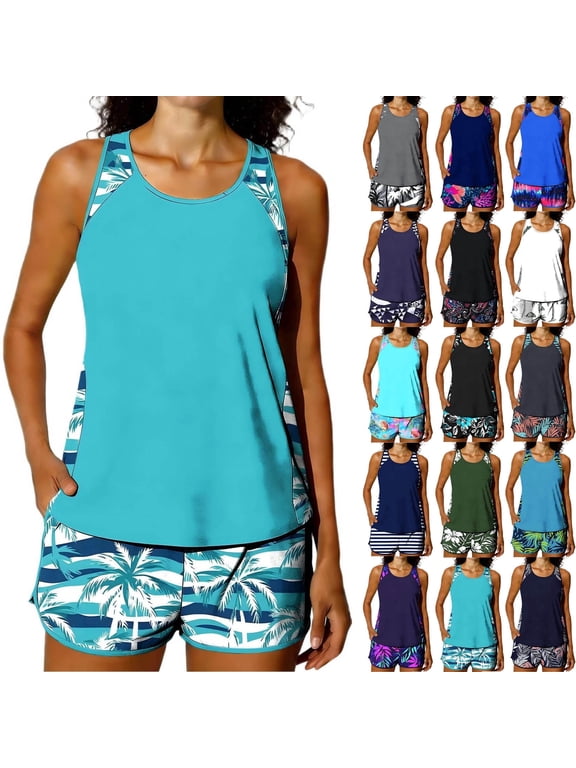 Tankini Swimsuits for Women Fashion Floral Two Piece Modest Bathing Suits Vacation Beach Swimwear with Boyshorts