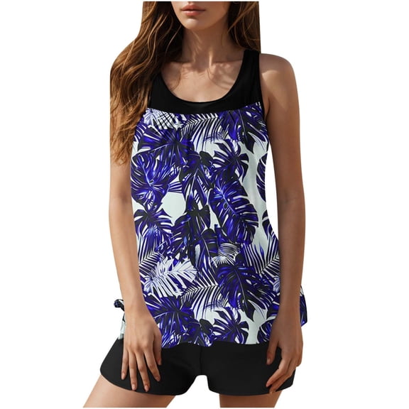 qucoqpe Tankini Swimsuits for Women Fashion Summer Casual Loose Floral Print Modest Bathing Suit with Shorts