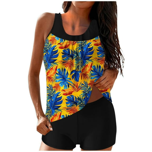 qucoqpe Tankini Swimsuits for Women Loose Fit Floral Print Two Piece Modest Bathing Suits Blouson Tankini Tops with Boyshorts