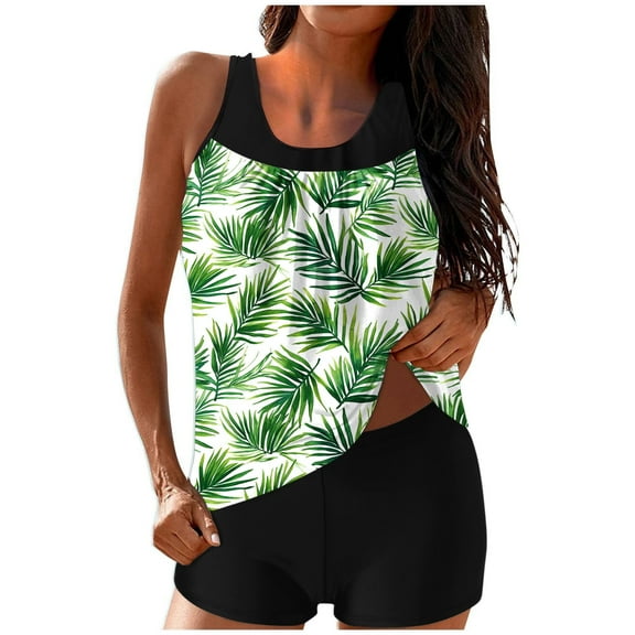 qucoqpe Tankini Swimsuits for Women Loose Fit Floral Print Two Piece Modest Bathing Suits Blouson Tankini Tops with Boyshorts