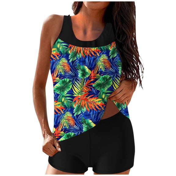 qucoqpe Tankini Swimsuits for Women Loose Fit Floral Print Two Piece Modest Bathing Suits Blouson Tankini Tops with Boyshorts