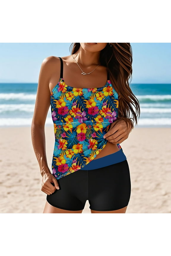 Tankini Swimsuits for Women Loose Fit Floral Printed Modest Two Piece Bathing Suits