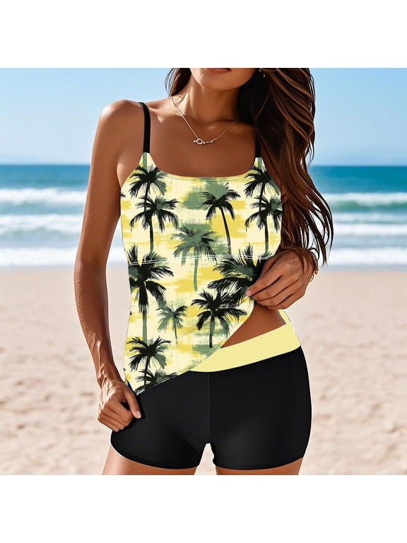 Tankini Swimsuits for Women Loose Fit Floral Printed Modest Two Piece Bathing Suits