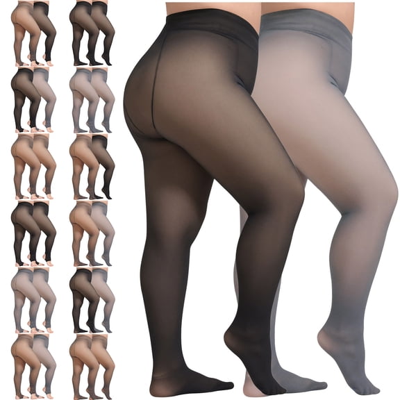 qucoqpe Tights for Women 2 Pairs Plus Size Fleece Lined Tights Fake Translucent Thermal Tights Sheer Pantyhose Leggings for Fall Winter