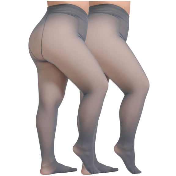 qucoqpe Tights for Women 2 Pairs Plus Size Fleece Lined Tights Fake Translucent Thermal Tights Sheer Pantyhose Leggings for Fall Winter