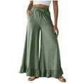 thumbnail image 1 of qucoqpe Trendy Linen Wide Leg Pants for Women Cozy Solid Drawstring Elastic High Waist Pockets Flowing Trousers, 1 of 5