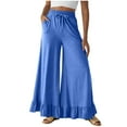 thumbnail image 1 of qucoqpe Trendy Linen Wide Leg Pants for Women Cozy Solid Drawstring Elastic High Waist Pockets Flowing Trousers, 1 of 5