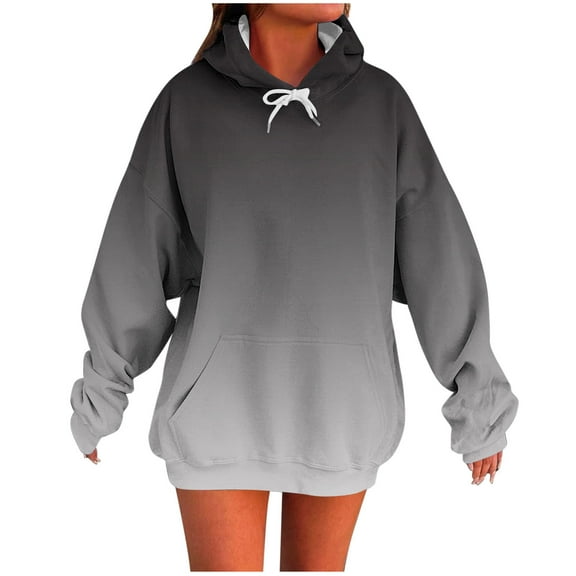 qucoqpe Trendy Oversized Hoodie for Women Gradient Print Fall Long Sleeve Pullover Hooded Sweatshirts Soft Fleece Pocket Lounge Sweatshirt Blouse Tops for Casual Wear
