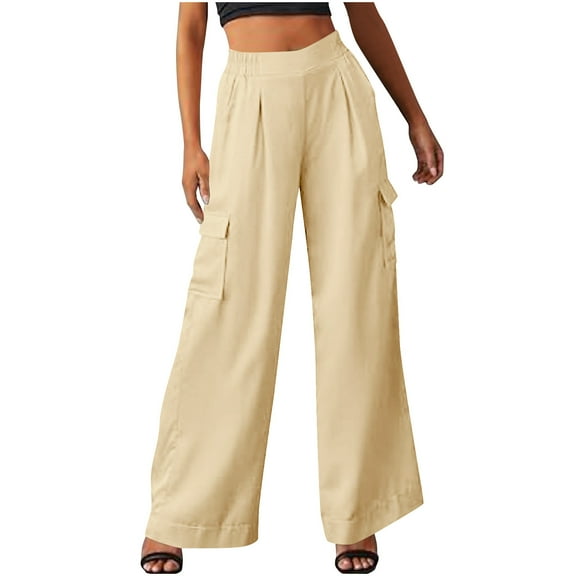 qucoqpe Trendy Solid Wide Leg Cargo Pants for Women Loose Fitting Office Work Trousers with Pockets Comfortable Business Casual Suit Pants