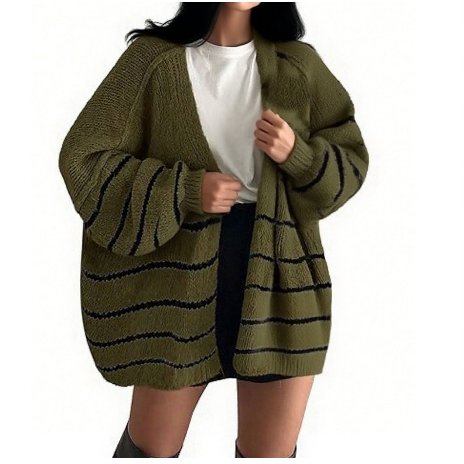 Women's Cable Knit Cardigan – Lantern Sleeve Open Front Sweater | Loose Fit Long Sleeve Coat For Fall & Winter