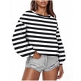 thumbnail image 1 of qucoqpe Trendy Striped Crewneck Sweatshirt for Women Fall Fashion Outfits Casual Long Sleeve Shirts Womens Pullover Blouse Tops Comfy Winter Clothes 2025, 1 of 6