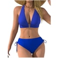 thumbnail image 1 of qucoqpe Two Piece Bikini Set for Women Fashion Slim Fit Solid Color Halter Side Drawstring Swimwear Sporty Surfing Bathing Suits, 1 of 5