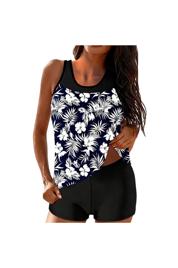 Two Piece Tankini Swimsuits for Women Modest High Waisted Tummy Control Boyshorts Bathing Suits