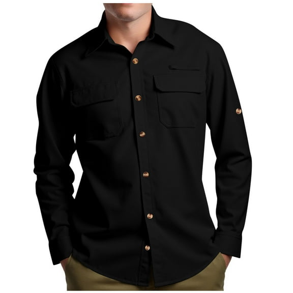qucoqpe UPF 50 Sun Protection Shirt for Men Casual Long Sleeve Button Down Work Blouse Top Bassic Lapel Shirts with Two Pockets