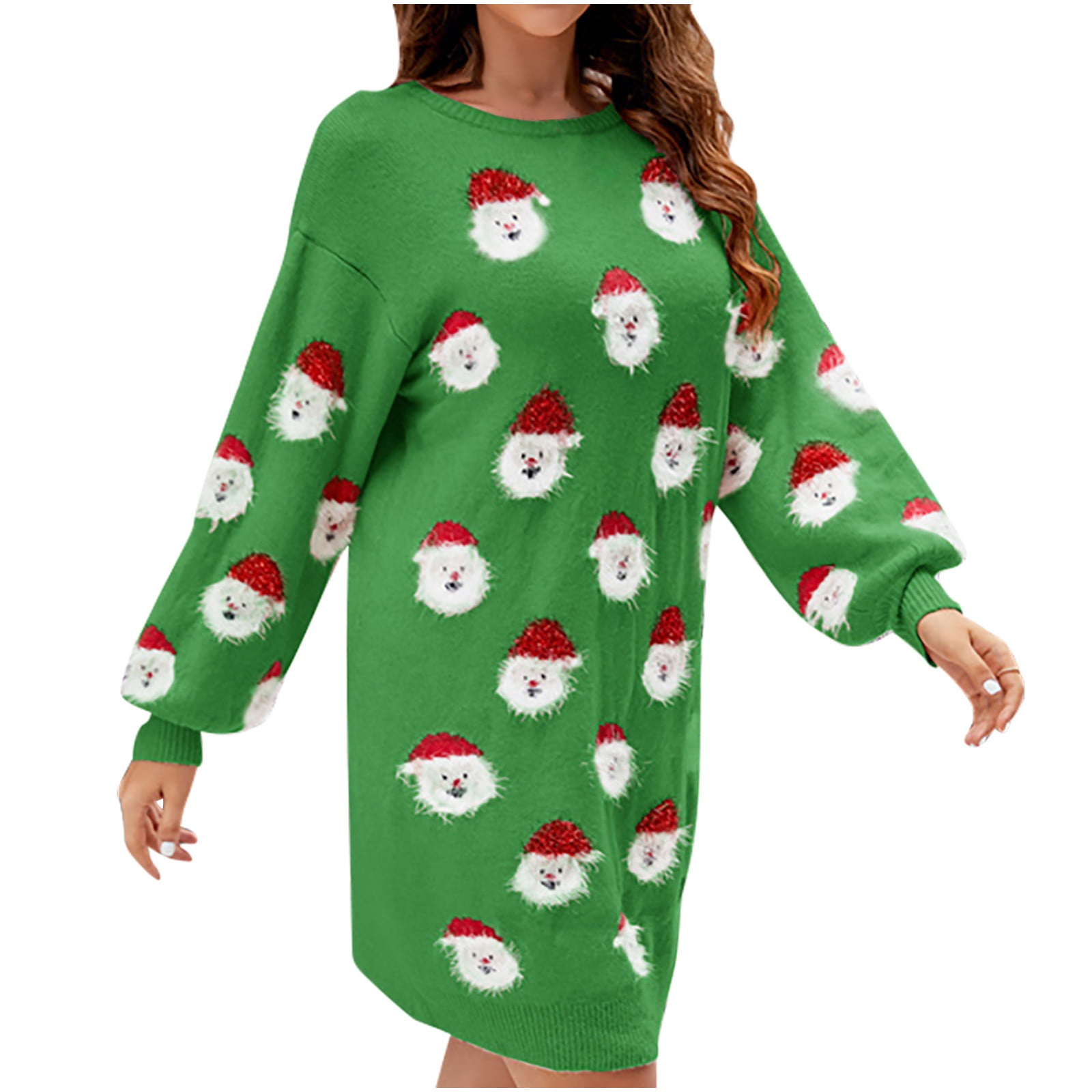 qucoqpe Ugly Christmas Sweater Dress for Women Casual Crew Neck Long