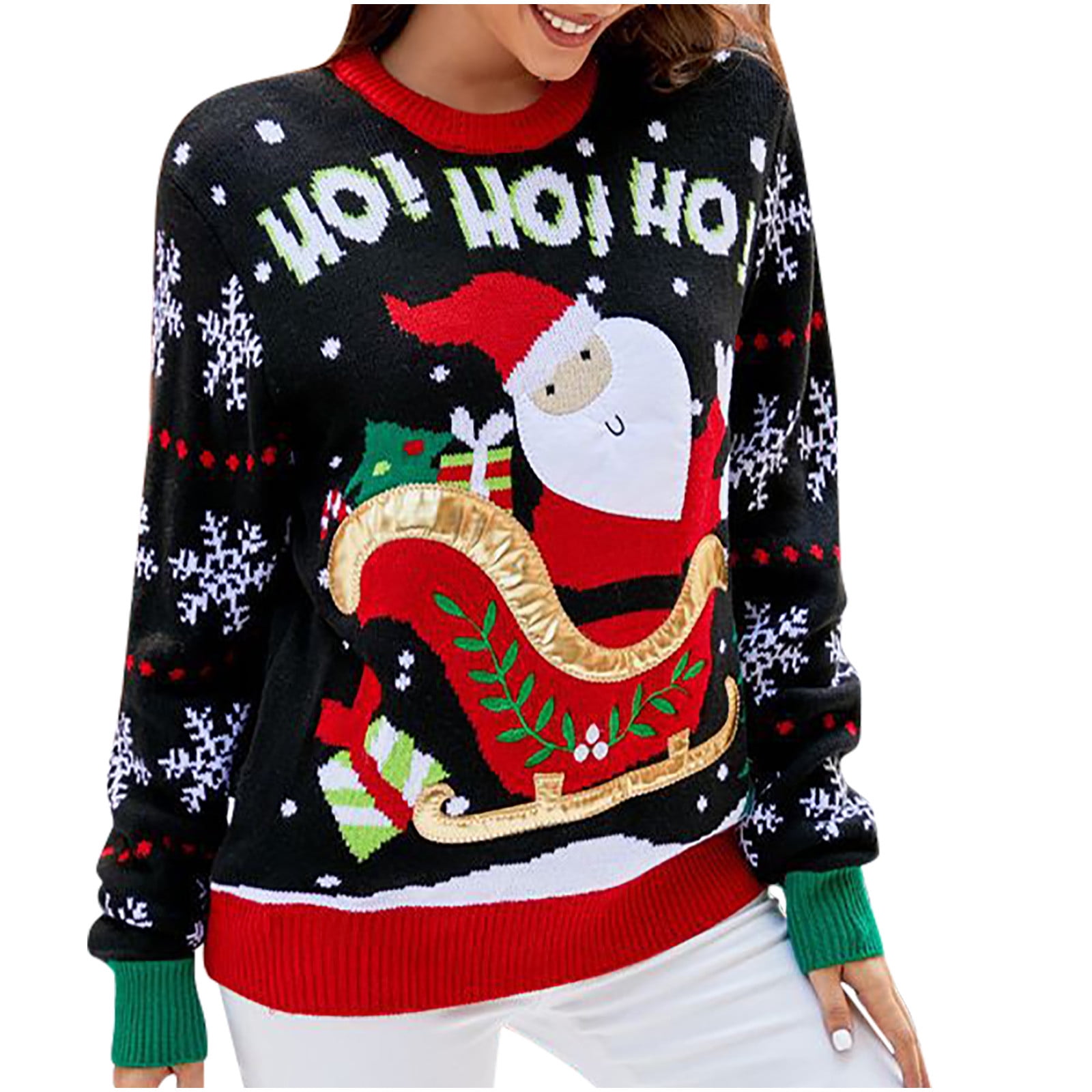 qucoqpe Ugly Christmas Sweater for Women Casual Crew Neck Long Sleeve