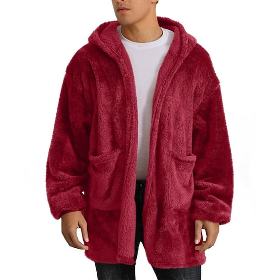 qucoqpe Unisex Fuzzy Fleece Hooded Jacket Couples Matching Full Zip Hoodie Soft Solid Lounge Coat for Men and Women