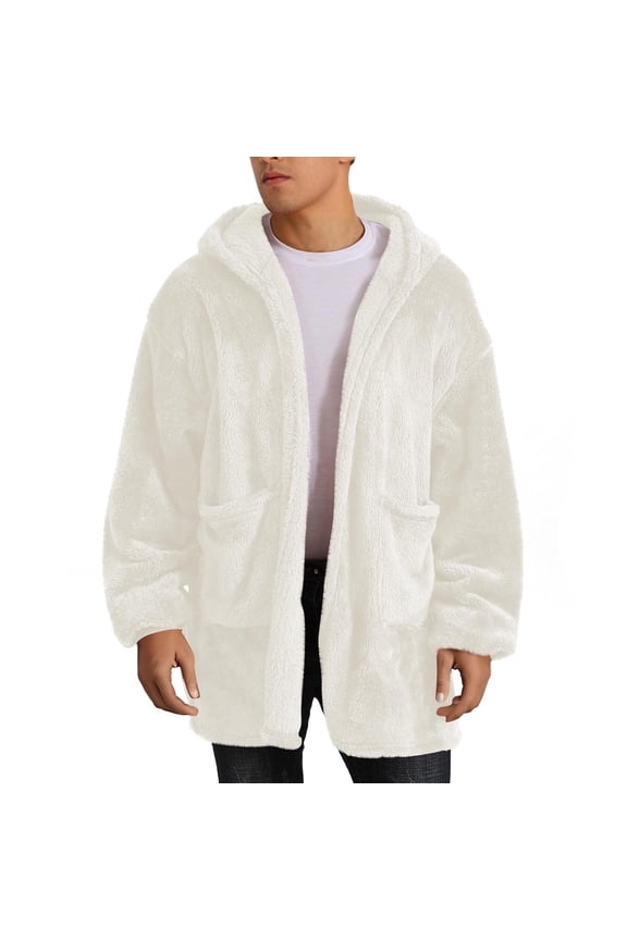 Unisex Fuzzy Fleece Hooded Jacket Couples Matching Full Zip Hoodie Soft Solid Lounge Coat for Men and Women