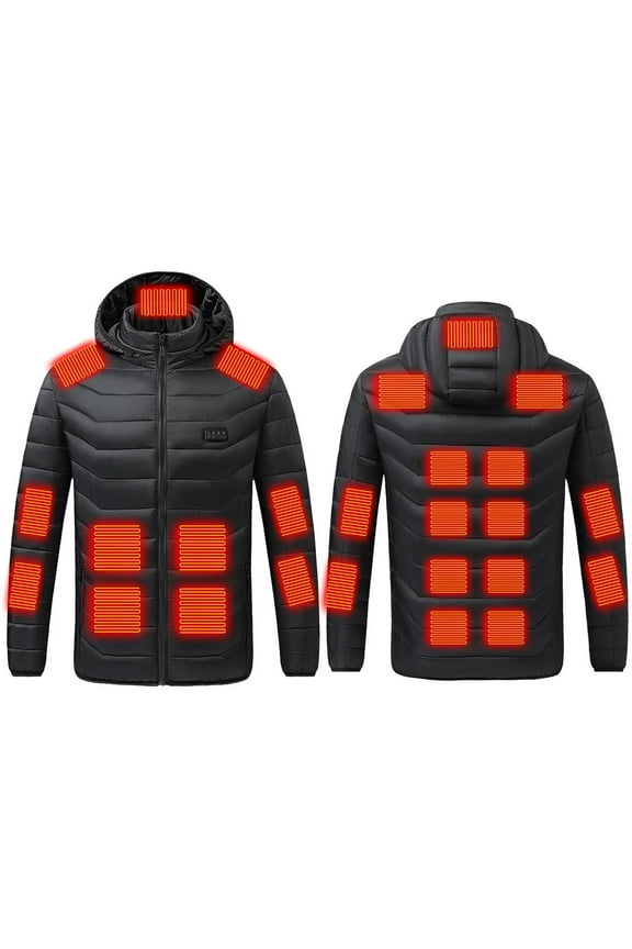Unisex Plus Size Heated Jacket, USB Intelligent Constant Temperature Winter Windproof Heated Coats for Women Men with Detachable Hood