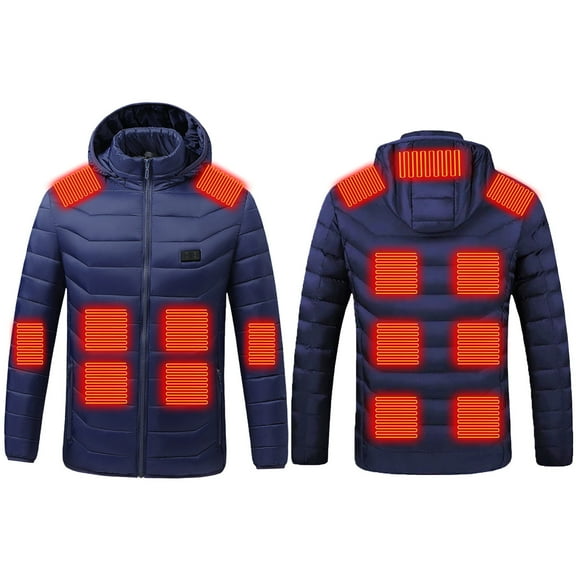 qucoqpe Unisex Plus Size Heated Jacket, USB Intelligent Constant Temperature Winter Windproof Heated Coats for Women Men with Detachable Hood