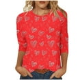 thumbnail image 1 of qucoqpe Valentine's Day Shirts for Women Fashion Love Heart Printed Crew Neck 3/4 Sleeve Casual Loose Blouse Tops for Women, 1 of 5