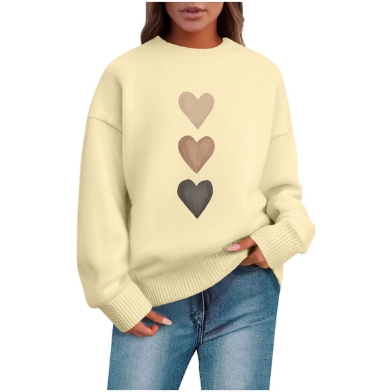 qucoqpe Valentine's Day Sweaters for Women Fashion Love Printed Crewneck Long Sleeve Casual Loose Knitted Pullover Tops