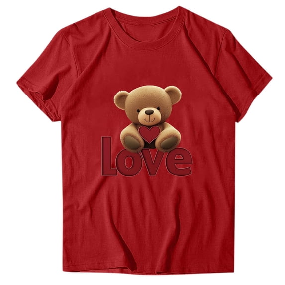 qucoqpe Valentine's Day Tops for Women Fashion Love Heart Printed Crew Neck Short Sleeve Casual Loose Blouse T-Shirts