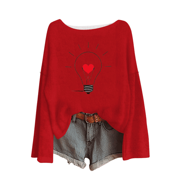 qucoqpe Valentine's Day Womens Tops Fashion Heart Love Printed Crew Neck Pullover Shirts Long Sleeve Sweatshirts