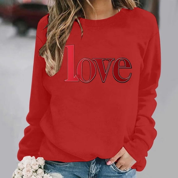 qucoqpe Valentines Sweatshirt Women Trendy Oversized Love Heart Print Pullover Valentine's Day Long Sleeve Tops