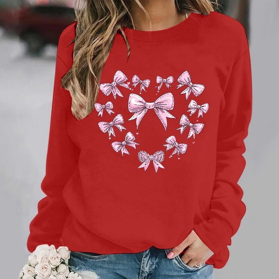 qucoqpe Valentines Sweatshirt Women Trendy Oversized Love Heart Print Pullover Valentine's Day Long Sleeve Tops