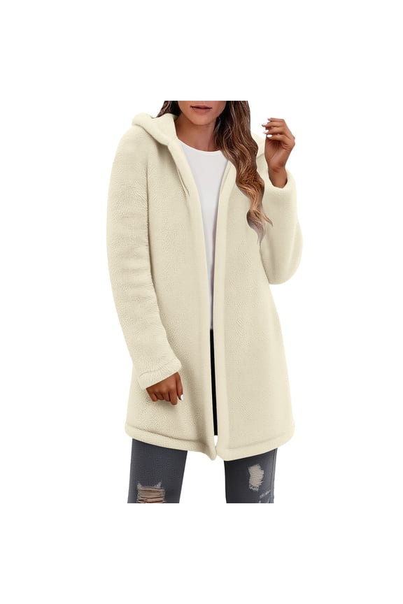 Soft Fleece Jackets for Women Casual Comfy Fuzzy Hooded Coat Fall Winter Full Zip Cardigan Outerwear Tops