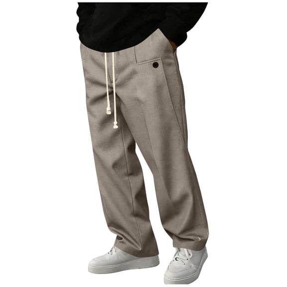 qucoqpe Wide Leg Pants for Men Drawstring Waist Casual Dress Pants Baggy Versatile Pleated Straight Leg Work Trousers