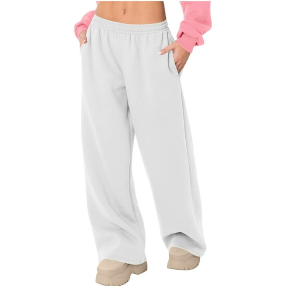 qucoqpe Wide Leg Sweatpants Women Fleece Sweat Pants Fall Clothes 2025 Teen Girl Baggy Jogger Sweatpant with Pockets