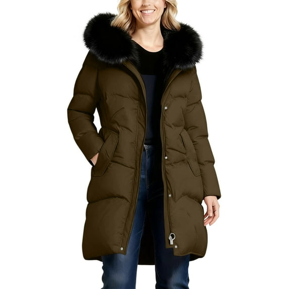 qucoqpe Winter Clothing for Women Plus Size Casual Solid Color Hooded Puffer Jacket Warm Thicken Long Quilted Coats