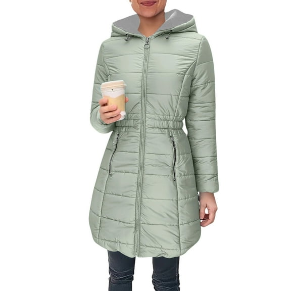 qucoqpe Winter Clothing for Women Trendy Classic Full Zip Quilted Jacket Long Sleeve Fleece Lining Drawstring Puffer Parka Coat