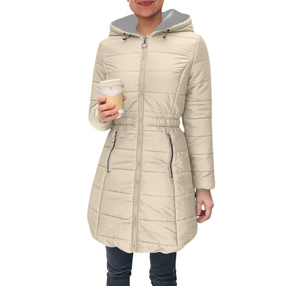qucoqpe Winter Clothing for Women Trendy Classic Full Zip Quilted Jacket Long Sleeve Fleece Lining Drawstring Puffer Parka Coat
