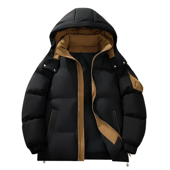 qucoqpe Winter Coats for Men 2025 Winter Fashion‌ Colorblock Patchwork Sports Parkas Long Sleeve Zip Up Windproof Jacket Pocketed Coats with Detachable Hooded