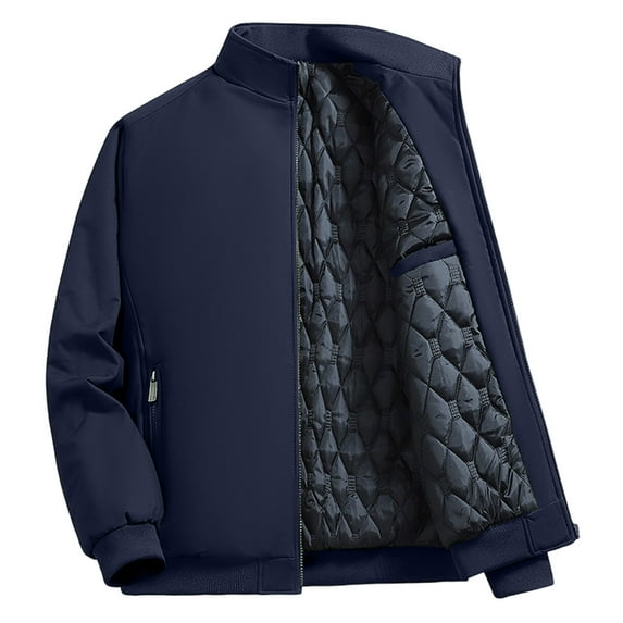 qucoqpe Winter Coats Men's Solid Color Long Sleeve Stand-up Zipper Coat Warm Outerwear