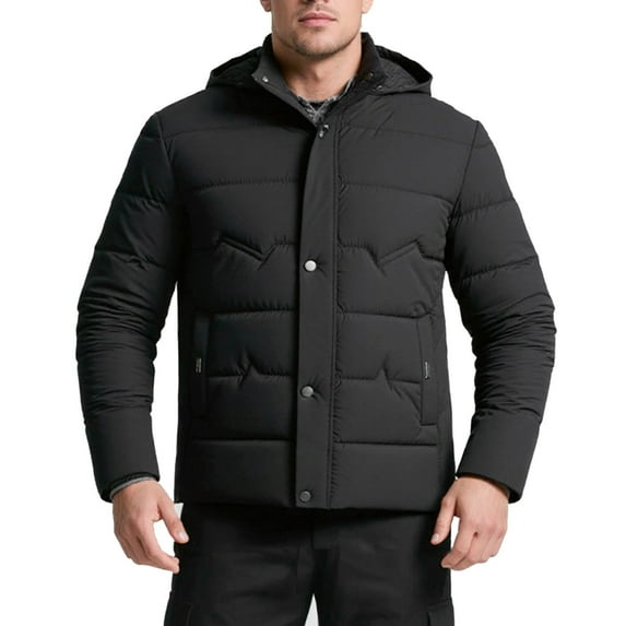 qucoqpe Winter Coats Men's Solid Color Thick Long Sleeved Detachable Hooded Jacket