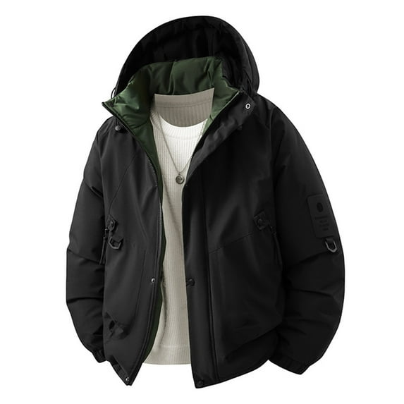 qucoqpe Winter Coats Men's Solid Color Thick Long Sleeved Hooded Waterproof Jacket