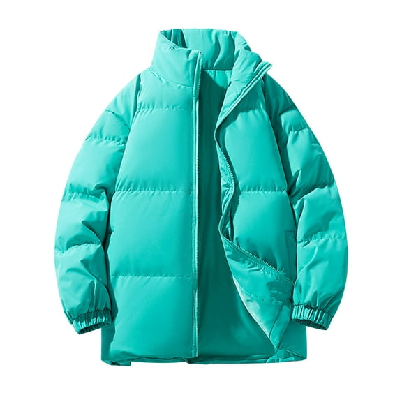 Dvprdro Winter Coats Men's Winter Solid Color Stand Collar Down Jacket Zipper Cardigan Pocket Long Sleeve Padded Jacket Coat