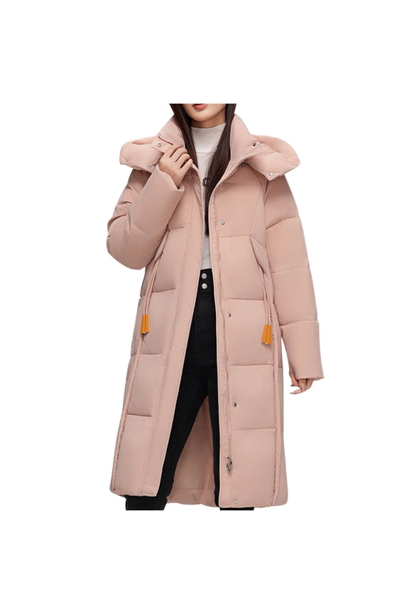 Winter Coats Women's Fall And Winter Loose Medium-length Women's Hooded Warm Jacket Long-sleeved Coat
